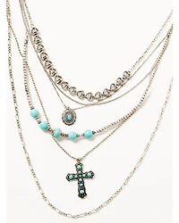 Shyanne Women's Silver & Turquoise 6-layer Cross Necklace