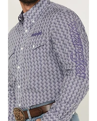 Wrangler Men's Printed Logo Long Sleeve Button-Down Western Shirt