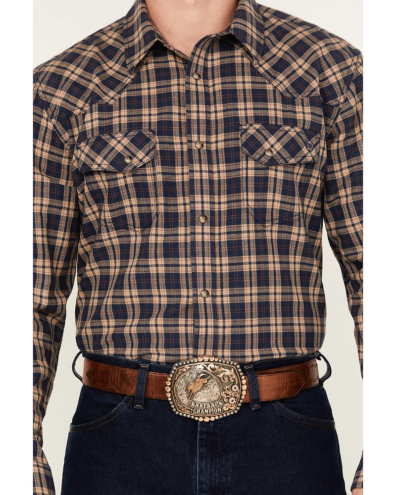 Blue Ranchwear Men's Burrow Plaid Print Long Sleeve Snap Western Shirt