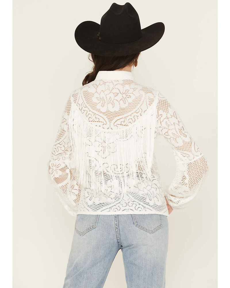 Shyanne Women's Fringe Long Sleeve Button-Down Lace Shirt
