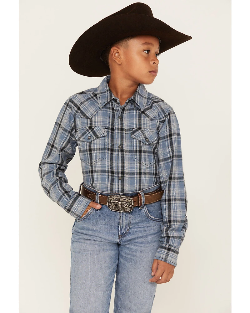 Cody James Boys' Plaid Print Long Sleeve Snap Western Flannel Shirt