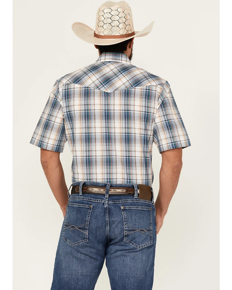 Roper Men's Medium Plaid Print Short Sleeve Pearl Snap Western Shirt