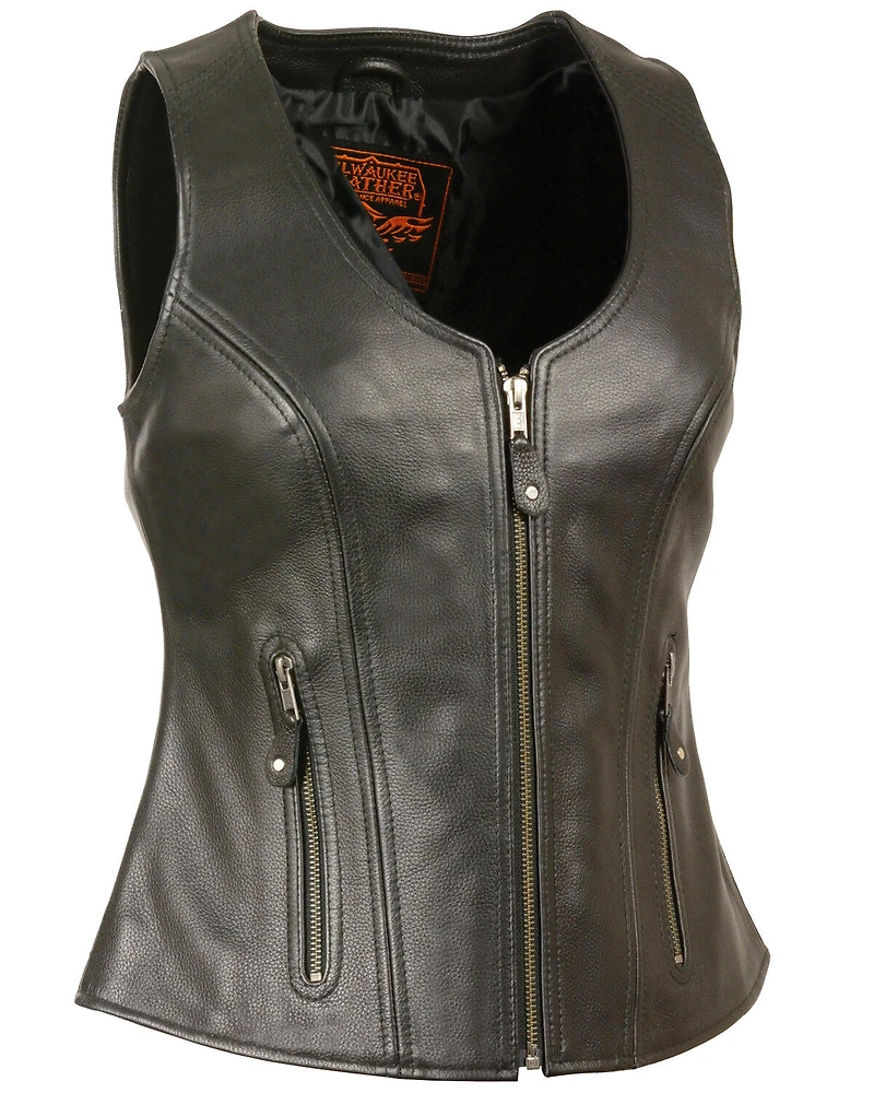 Milwaukee Leather Women's Open Neck Zipper Front Leather Vest