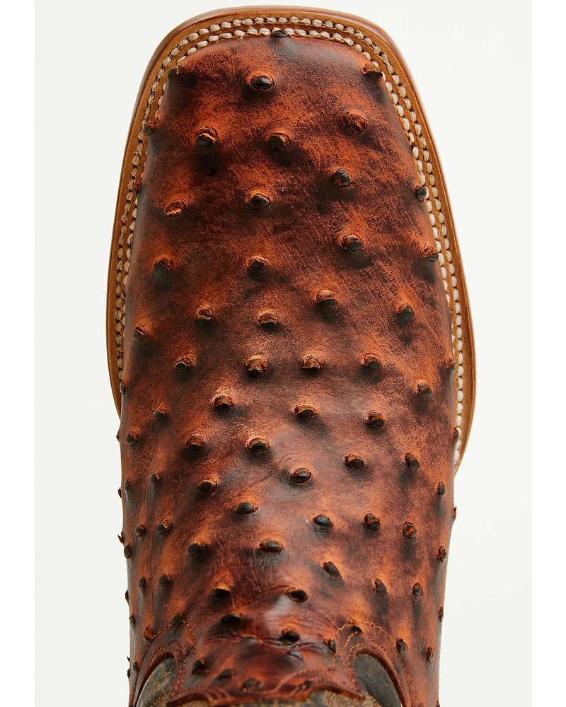 Tanner Marl Men's Exotic Ostrich Print Western Boots - Broad Square Toe