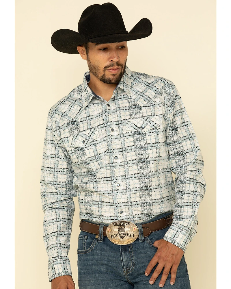 Moonshine Spirit Men's Wash Out Plaid Long Sleeve Western Shirt