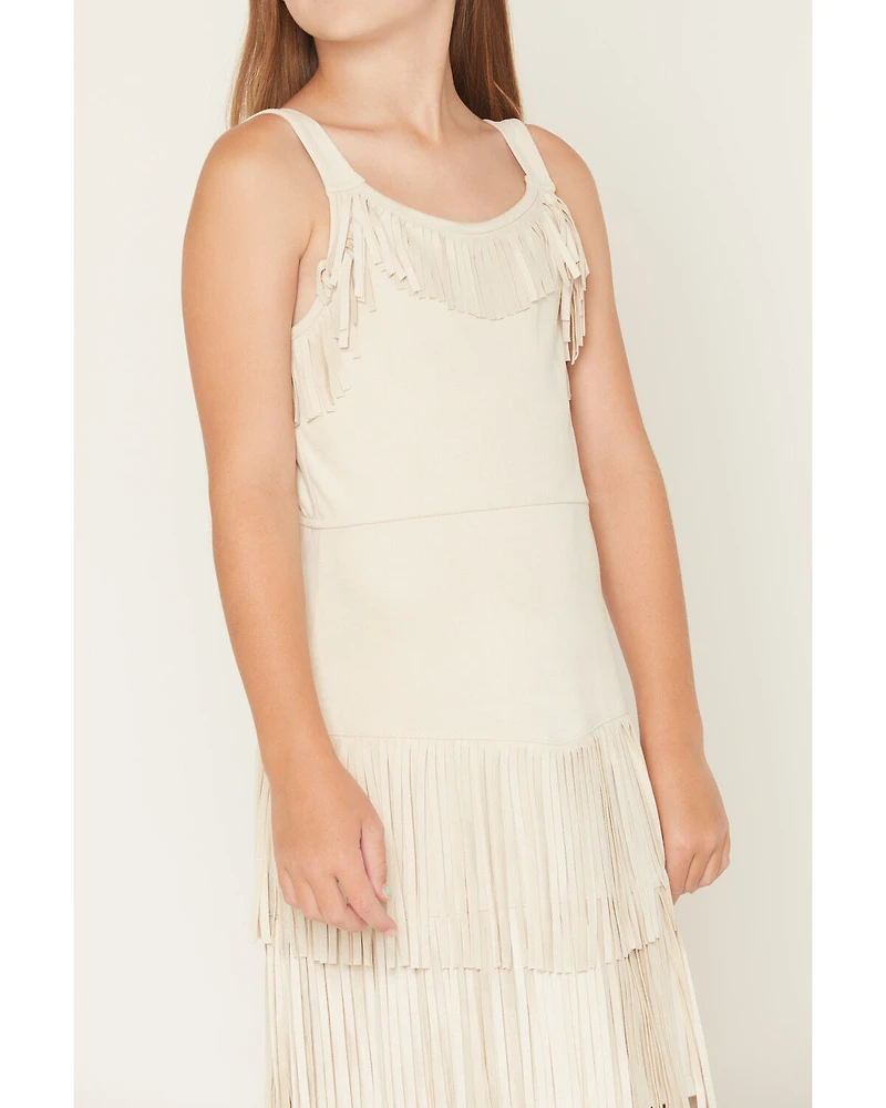 Shyanne Girls' Solid Faux Suede Fringe Sleeveless Dress