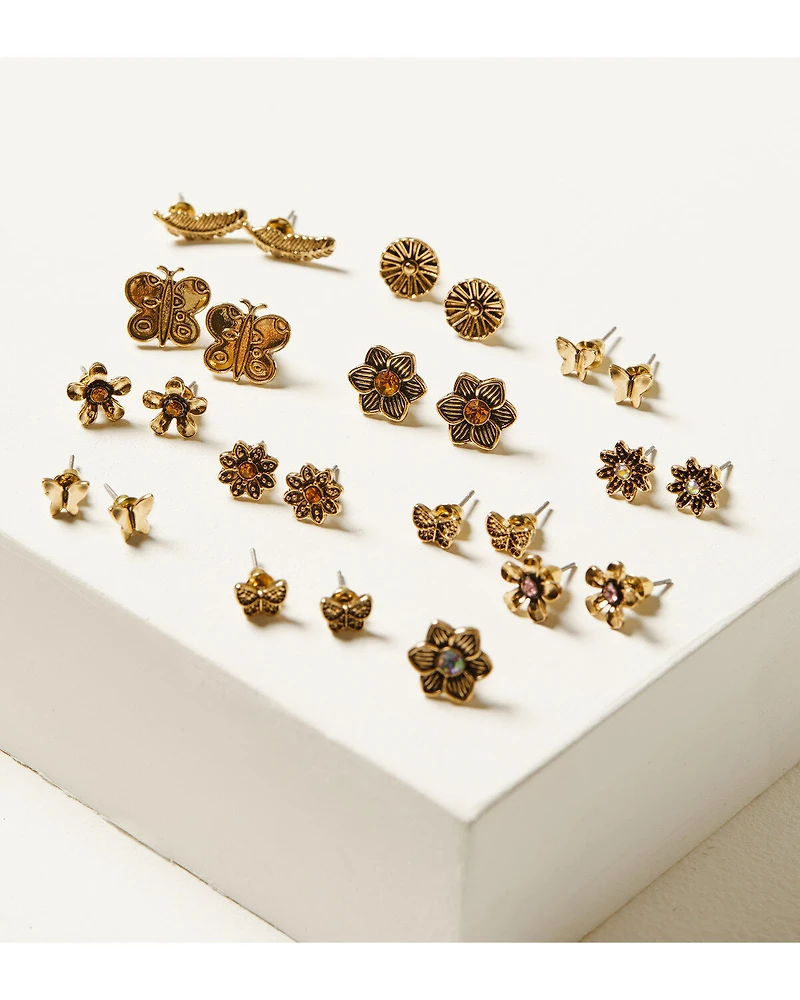 Shyanne Women's Gold Multi-Pack Stud Earrings - 13 Piece