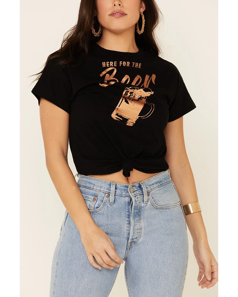 Shyanne Women's Here For The Beer Graphic Tie-Front Short Sleeve Tee