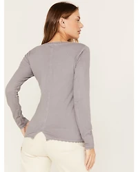 Cleo + Wolf Women's Acid Wash V-Neck Long Sleeve Top