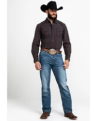 Austin Season Men's Embroidered Cross Plaid Print Button Long Sleeve Western Shirt