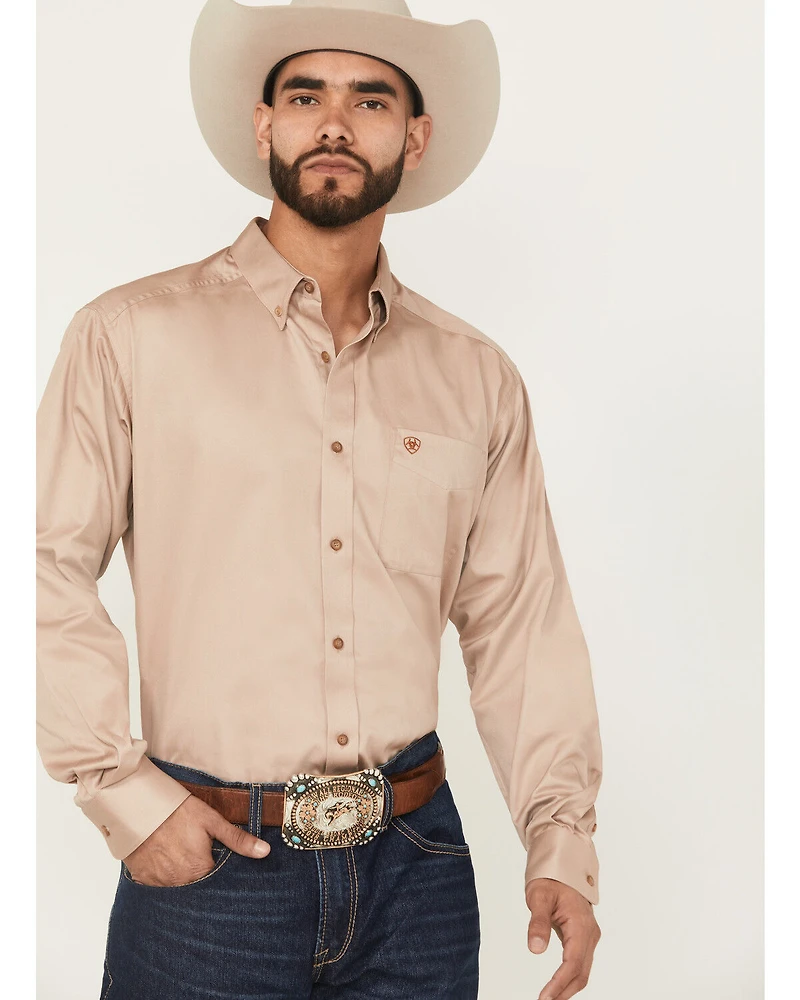 Ariat Men's Solid Khaki Twill Long Sleeve Western Shirt - Big & Tall