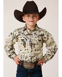 Roper Boys' Vintage Printed Long Sleeve Snap Western Shirt