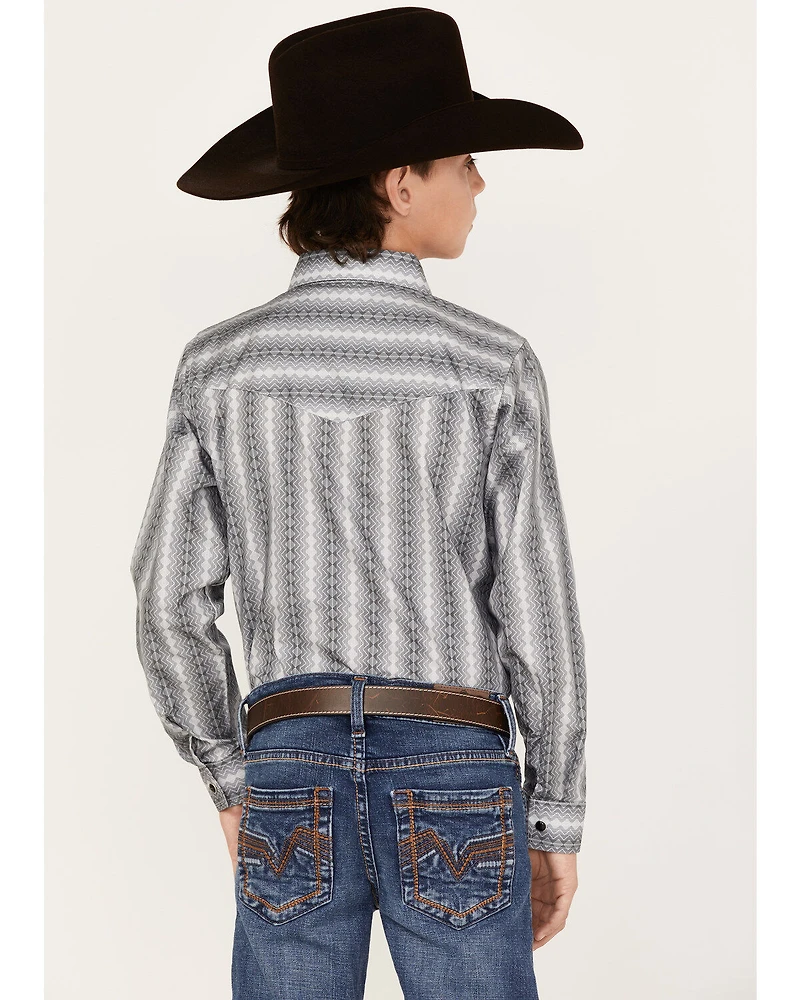 Panhandle Boys' Zig Zag Stripe Print Long Sleeve Western Snap Shirt