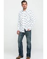 Rock & Roll Denim Men's Bull Skull Print Long Sleeve Western Shirt