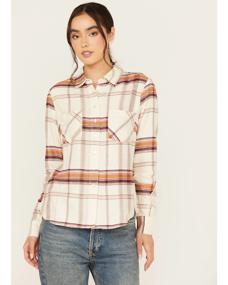 Shyanne Women's Lace Applique Plaid Print Button-Down Flannel Shirt