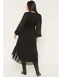 Shyanne Women's Josephine Faux Button-Down Long Sleeve Lurex Midi Dress