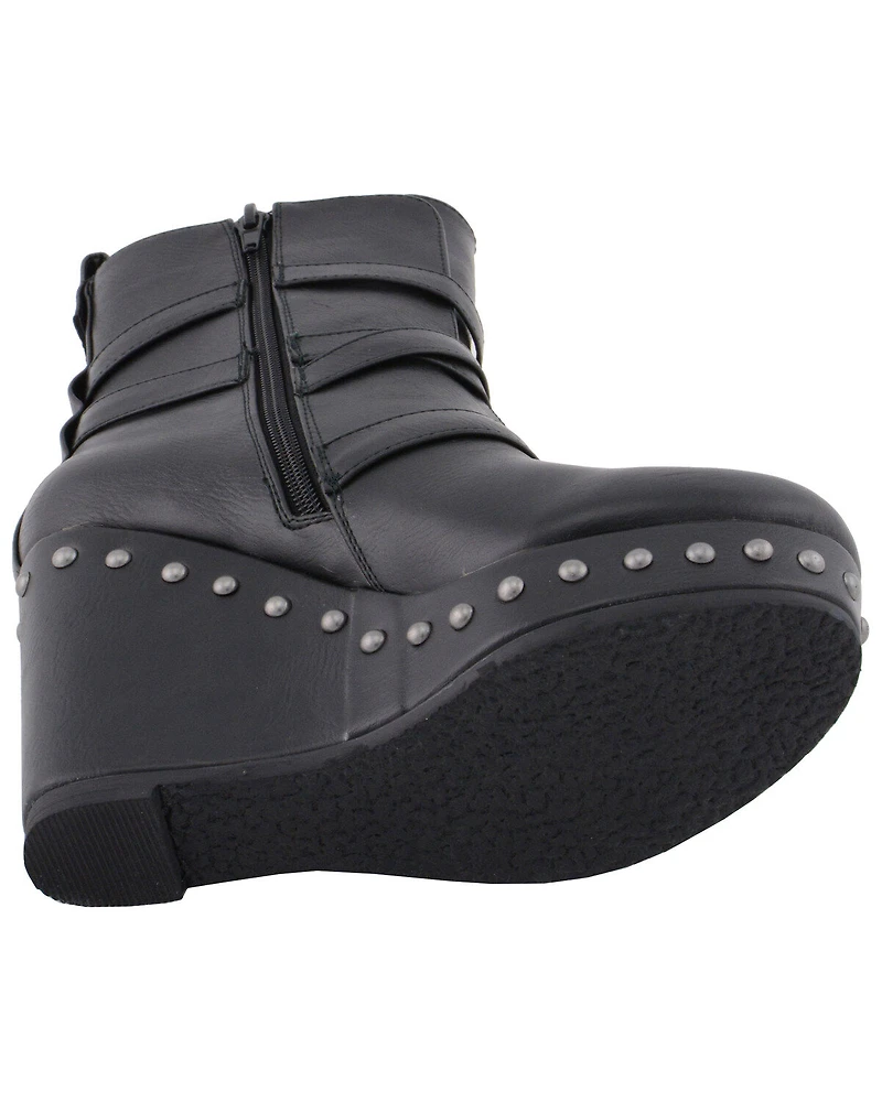 Milwaukee Leather Women's Triple Strap Wedge Boots - Round Toe