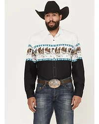 Roper Men's Horse Border Print Long Sleeve Snap Western Shirt