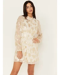 Sadie & Sage Women's Cham Afterglow Metallic Floral Print Mini Dress