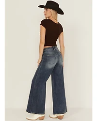 Miss Me Women's Dark Wash High Rise 32" Super Wide Stretch Denim Jeans