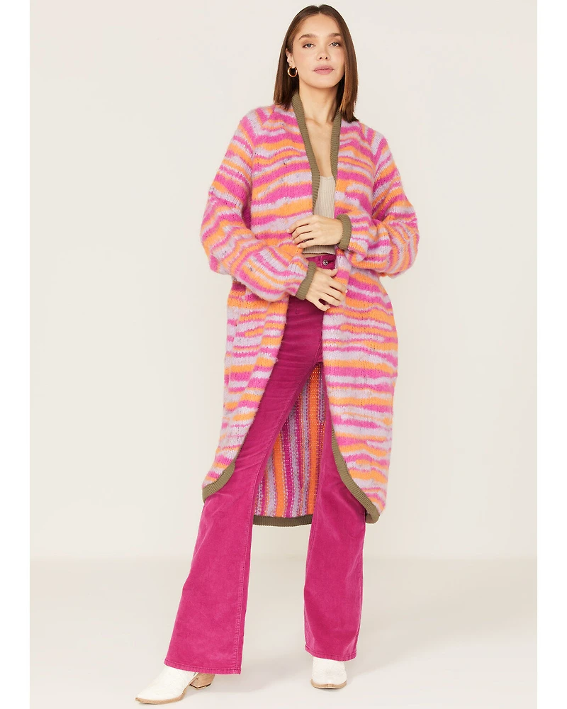Free People Women's Pink Tiger Knit Duster