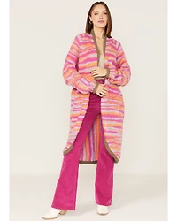 Free People Women's Pink Tiger Knit Duster