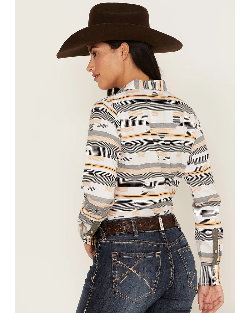 RANK 45® Women's Geo Stripe Print Long Sleeve Stretch Western Riding Shirt