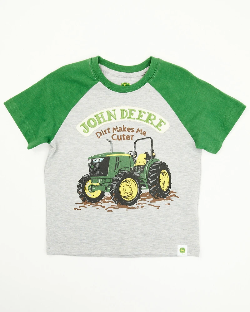 John Deere Toddler Boys' Dirt Makes Me Cuter Short Sleeve Raglan T-Shirt
