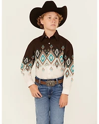 Panhandle Boys' Southwestern Print Border Long Sleeve Snap Western Shirt