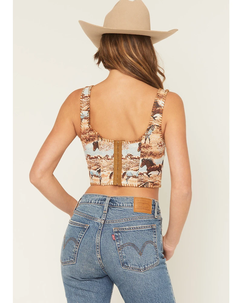 Blue B Women's Horse Tapestry Sleeveless Bustier Top