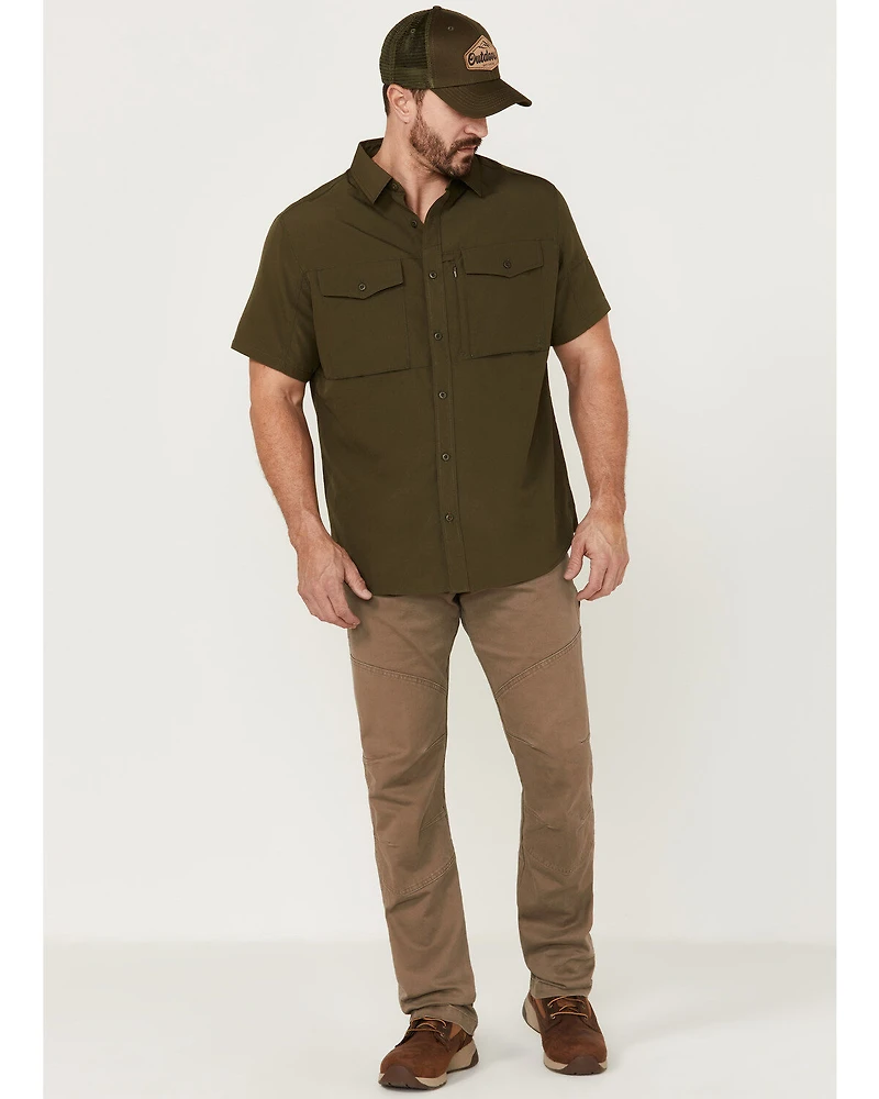 Brothers and Sons Men's Solid Dobby Performance Short Sleeve Button-Down Western Shirt