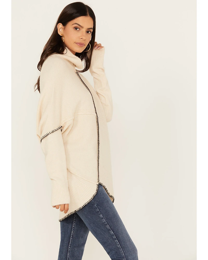 Revel Women's Asymmetrical Contrast Stitch Turtleneck Sweater