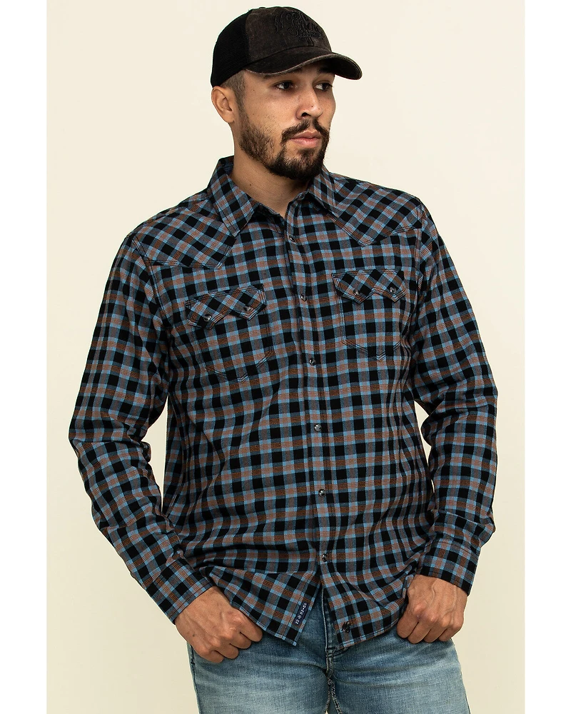 Moonshine Spirit Men's Train Track Check Plaid Print Long Sleeve Western Shirt
