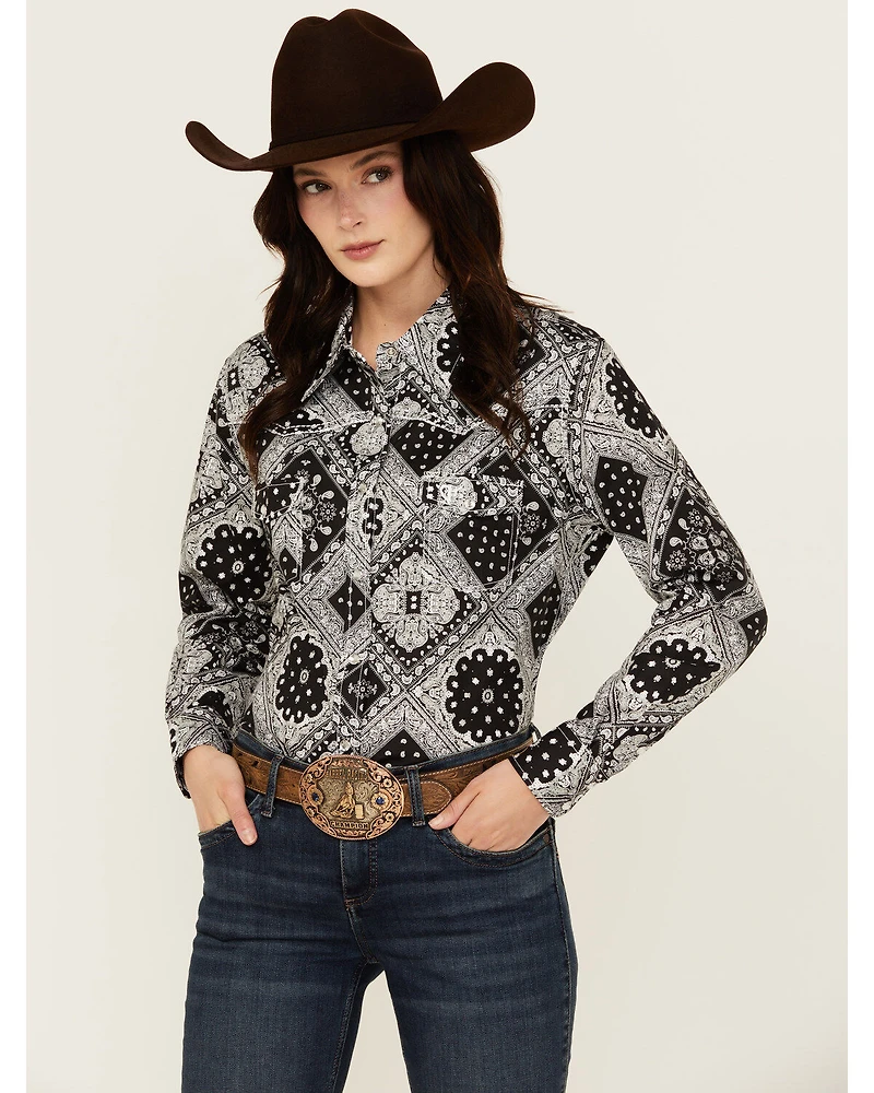 Cowgirl Hardware Women's Bandana Print Long Sleeve Snap Western Shirt