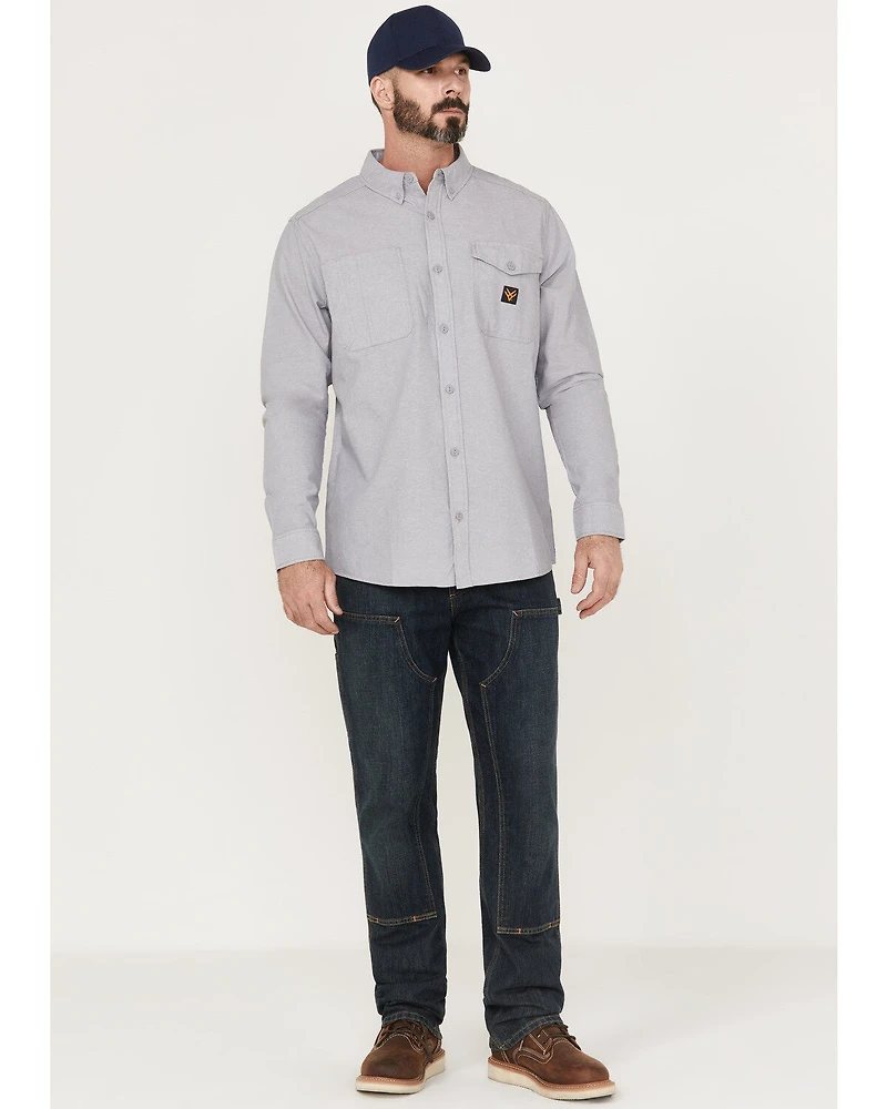 Hawx Men's Chambray Sun Protection Solid Long Sleeve Button-Down Western Shirt - Tall