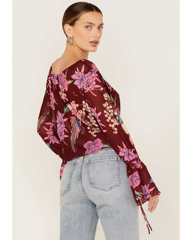 Free People Women's Floral Print Of Paradise Tie Front Crop Top