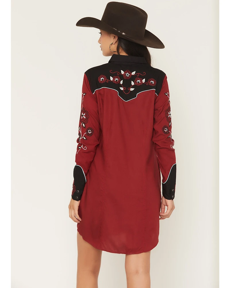 Panhandle Slim Women's Boot Barn Exclusive Long Sleeve Retro Embroidered Challis Mini Dress
