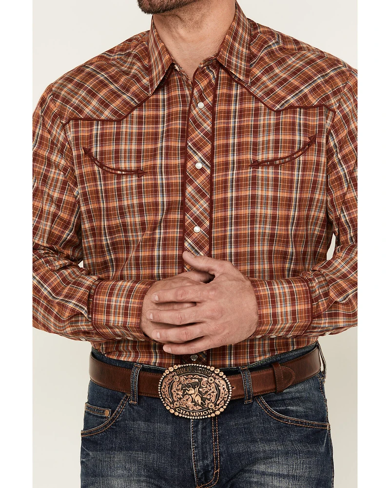 Roper Men's Plaid Print Long Sleeve Pearl Snap Western Shirt