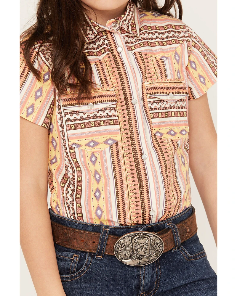 Shyanne Girls' Short Sleeve Southwestern Print Pearl Snap Shirt