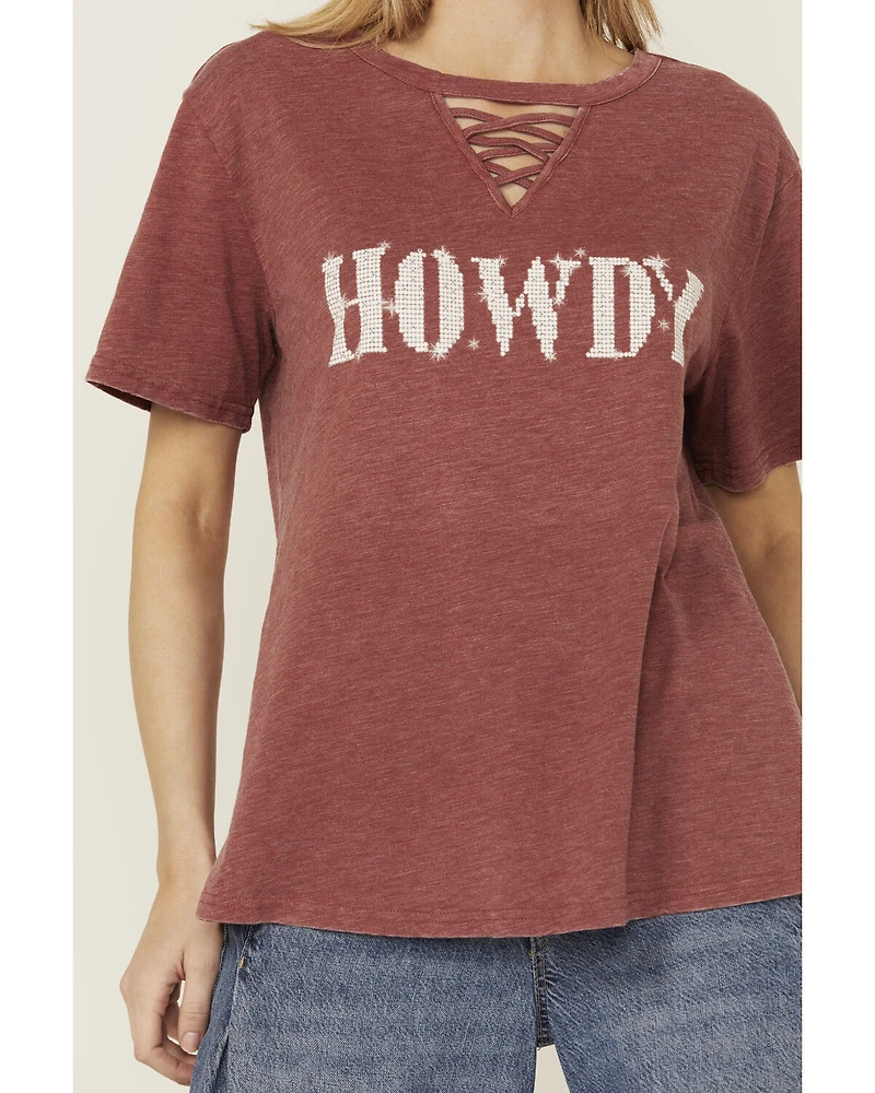 Blended Women's Howdy Rhinestone Short Sleeve Graphic Tee