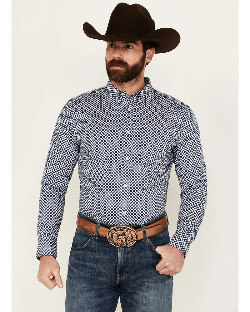 Cody James Men's Diamond Geo Print Long Sleeve Button-Down Stretch Western Shirt