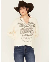 Cleo + Wolf Women's Caden Long Sleeve Waffle Knit Graphic Shirt