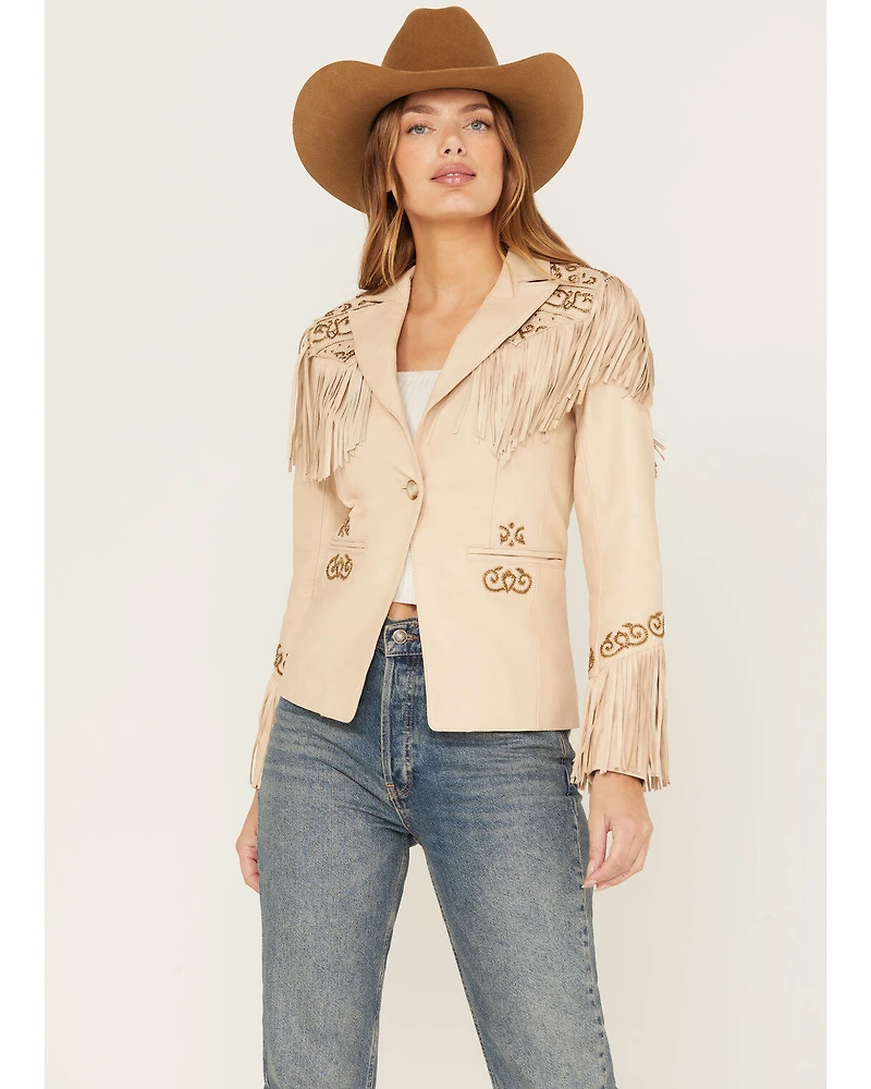 Shyanne Women's Fringe Embellished Leather Blazer