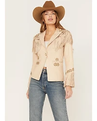 Shyanne Women's Fringe Embellished Leather Blazer