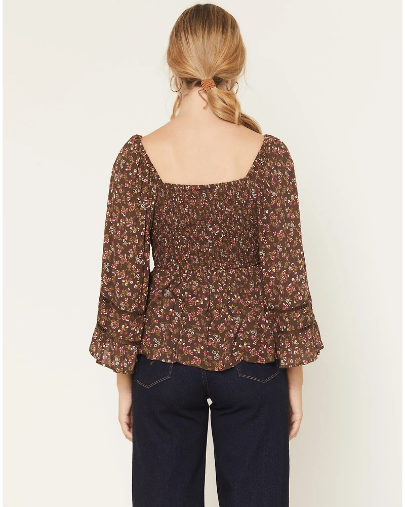 Angie Women's Floral Print Long Sleeve Shirt