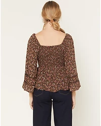 Angie Women's Floral Print Long Sleeve Shirt