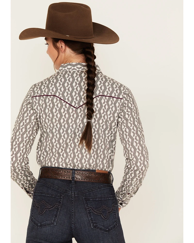RANK 45® Women's Geo Striped Print Long Sleeve Button-Down Riding Shirt