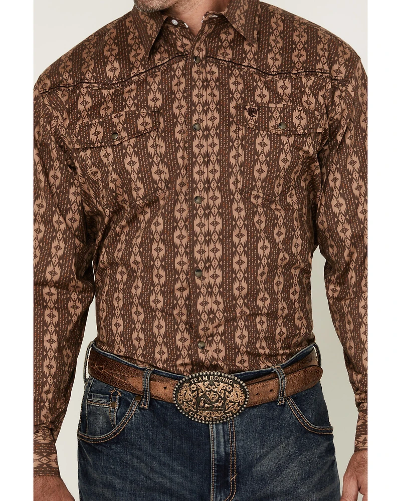 Cowboy Hardware Men's Southwestern Print Long Sleeve Snap Stretch Western Shirt