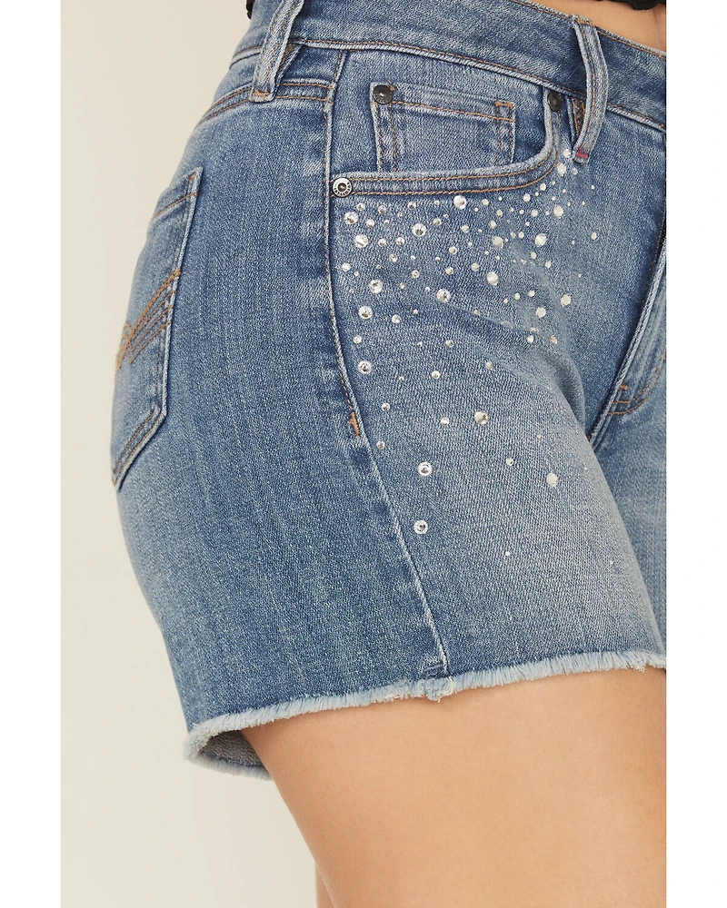 Idyllwind Women's Ellie Embellished Medium Wash High Rise Stretch Denim Shorts