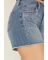 Idyllwind Women's Ellie Embellished Medium Wash High Rise Stretch Denim Shorts